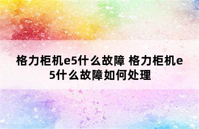 格力柜机e5什么故障 格力柜机e5什么故障如何处理